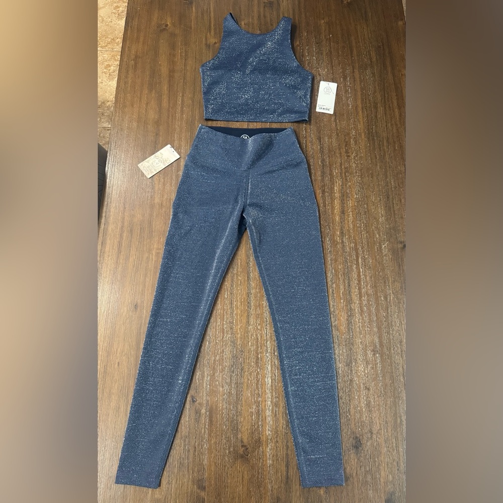 Sage Collective Women's Blue Glitter workout set XS